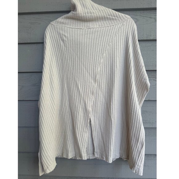 Free People Stone Waffle Knit Cocoon Cardigan Sweater Women’s L Beige Open Back - Picture 1 of 9